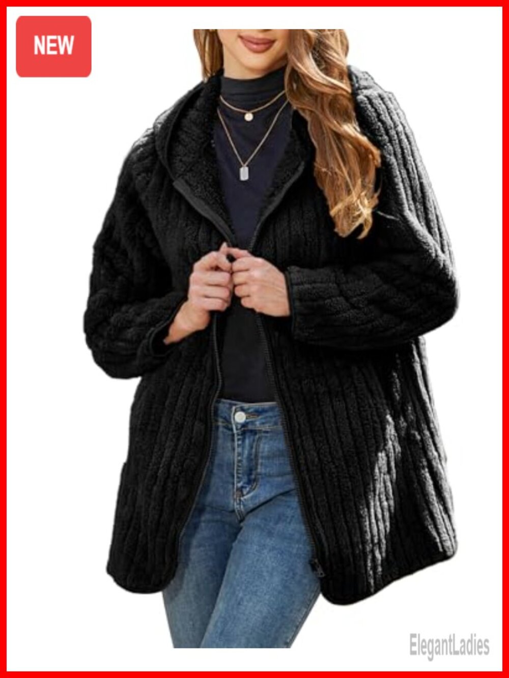 Fleece Jacket Hooded Winter Warm Full Zip Sherpa Coat